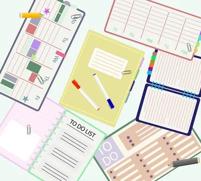 Work process make weekly timetable, top view morning team meeting Stock Illustration