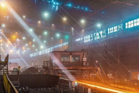 Work process in metallurgical engineering at manufactory of steel plant Stock Photos