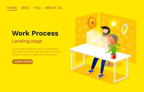 Work Process office room, landing page website, developer freelancer. Vector イラスト素材