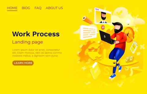 Work Process office room, landing page website, developer freelancer. Vector Stock Illustration