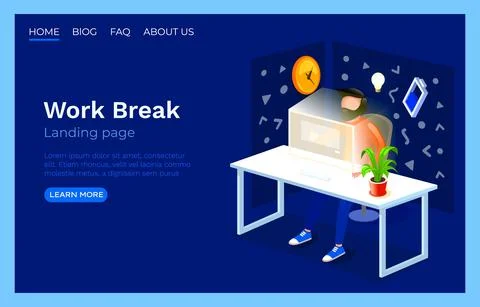 Work Process office room, landing page website, developer freelancer. Vector Stock Illustration