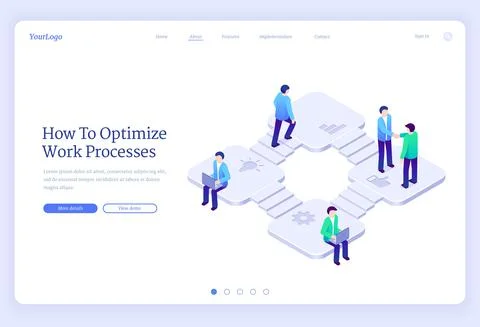 Work process optimization isometric landing page Stock Illustration