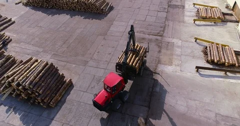 Work process on the sawmill aerial view, modern sawmill view from the top Stock Footage 113609175