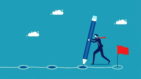 Work process. Track the progress of the project. businessman drawing workflow Stock Illustration