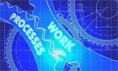 Work Processes Concept. Blueprint of Gears Stock Illustration
