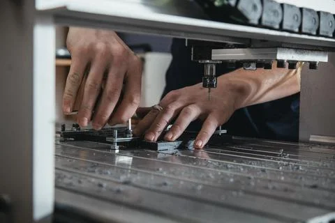 Work in production at the machine tool Stock Photos