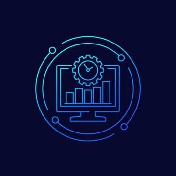 Work productivity icon with computer, linear design Stock Illustration