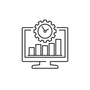 Work productivity line icon with computer Stock Illustration