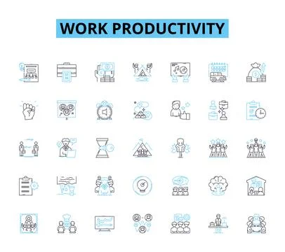 Work productivity linear icons set. Efficiency, Motivation, Focus, Time Stock Illustration