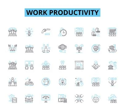 Work productivity linear icons set. Efficiency, Motivation, Focus, Time Stock Illustration