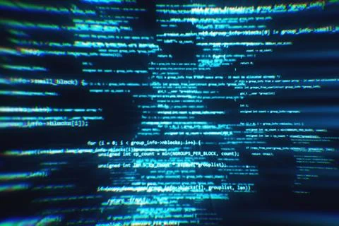 The work of program code in the technological space 3d illustration Illustration