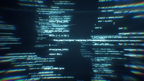 The work of program code in the technological space 3d illustration 스톡 일러스트