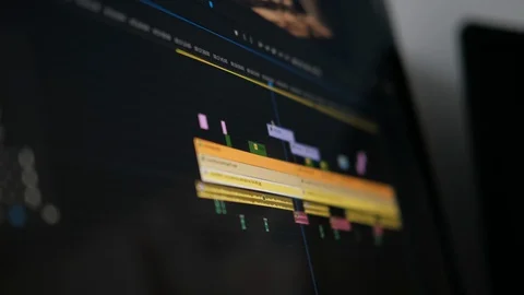 Work in the program for video editing on personal computer or laptop close up 4k Stock Footage 128682477