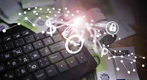 The work of a programmer and blogger on the Internet. Computer keyboard and.. Stock-Fotos