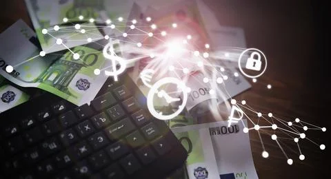 The work of a programmer and blogger on the Internet. Computer keyboard and.. Foto stock