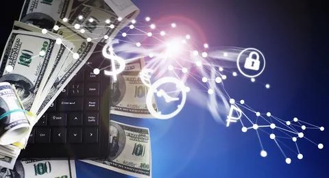 The work of a programmer and blogger on the Internet. Computer keyboard and.. Stock-Fotos