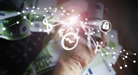 The work of a programmer and blogger on the Internet. Computer keyboard and.. Stock-Fotos