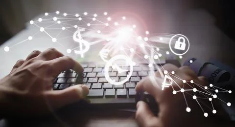 The work of a programmer and blogger on the Internet. Computer keyboard and.. Stock Photos