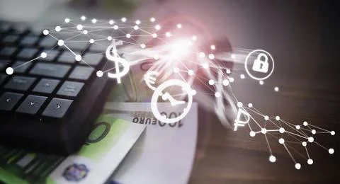 The work of a programmer and blogger on the Internet. Computer keyboard and.. Foto stock