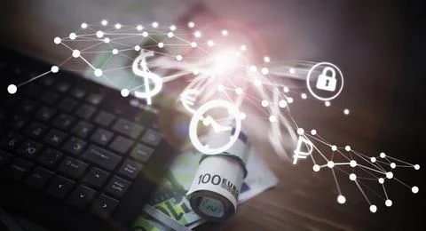 The work of a programmer and blogger on the Internet. Computer keyboard and.. Foto stock