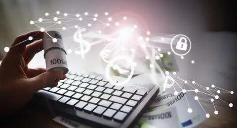 The work of a programmer and blogger on the Internet. Computer keyboard and.. Stock Photos