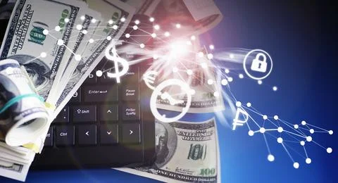 The work of a programmer and blogger on the Internet. Computer keyboard and.. Stock Photos