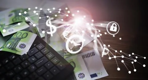 The work of a programmer and blogger on the Internet. Computer keyboard and.. Stock-Fotos