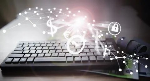 The work of a programmer and blogger on the Internet. Computer keyboard and.. Foto stock