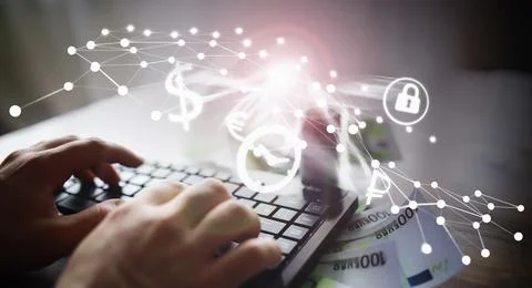 The work of a programmer and blogger on the Internet. Computer keyboard and.. Stock Photos