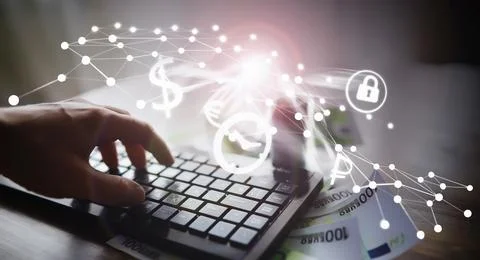 The work of a programmer and blogger on the Internet. Computer keyboard and.. Foto stock