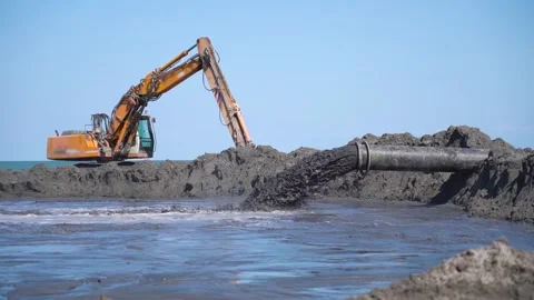 Work in progress for beach nourishment Stock Footage 153242271