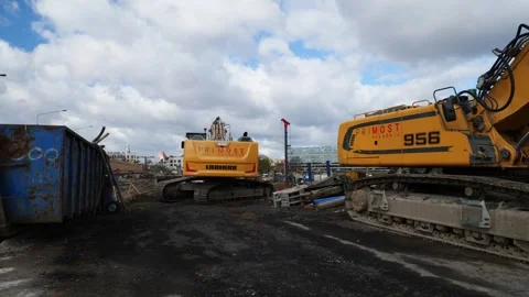 Work in progress at the Boleslaw the Brave Bridge Stock Footage 334942853
