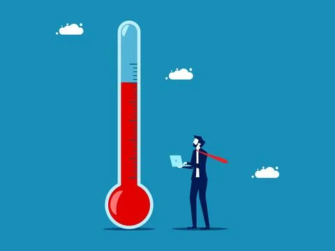 Work progress. Businessman with thermometer. vector Stock Illustration