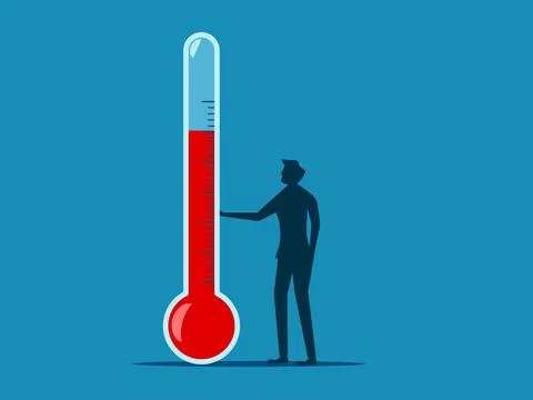 Work progress. Businessman with thermometer. vector 스톡 일러스트