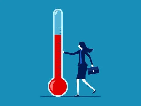 Work progress. Businesswoman with thermometer. vector Stock Illustration