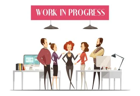 Work In Progress Cartoon Style Design Illustrazione stock