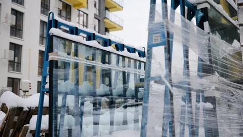 Work in progress on construction residential building. An uninstalled double Stock Footage 259208291