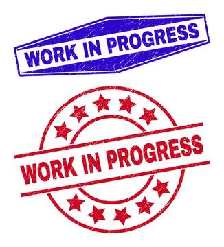 WORK IN PROGRESS Corroded Watermarks in Circle and Hexagon Shapes Illustrazione stock