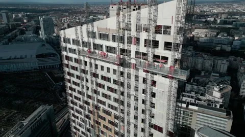 Work in progress during construction of new building at La Defense, Paris Stock Footage 267814632