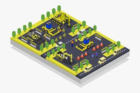 Work in progress isometric illustrated on background Stock Illustration