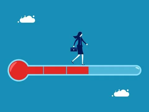 Work progress level. woman on thermometer measuring progress Illustrazione stock