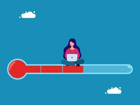 Work progress level. woman on thermometer measuring progress. vector Illustrazione stock