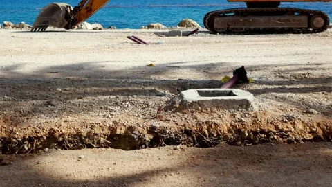 Work in progress for the new Altea beach promenade Stock Footage 170419683