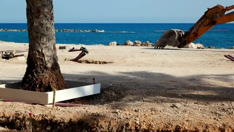 Work in progress for the new Altea beach promenade Video stock 170419749