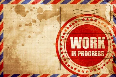 Work in progress, red grunge stamp on an airmail background 스톡 일러스트