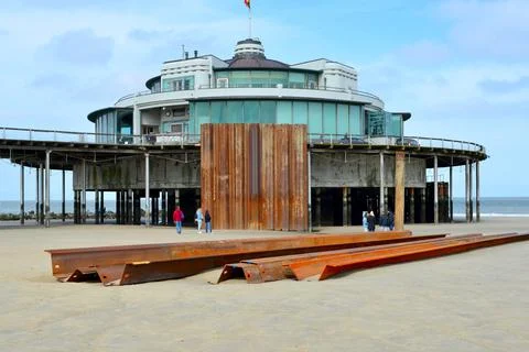 Work in progress: repair columns in sea water Stock Photos