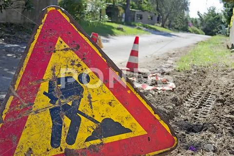 Work in progress road sign Stock Photos