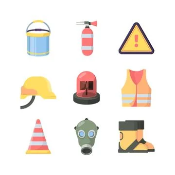 Work protection tools set. Industrial safety items yellow helmet made thick Illustrazione stock