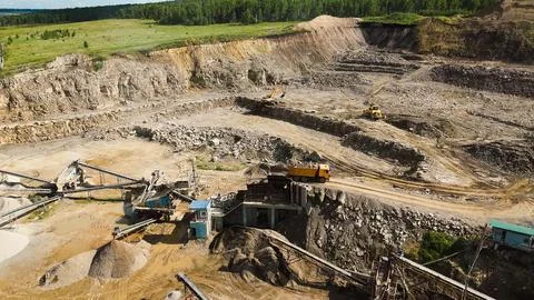 The work of the quarry for the extraction of crushed stone Stock Photos