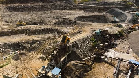The work of the quarry for the extraction of crushed stone Stock Photos